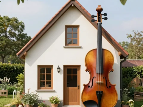 Charming House with Giant Violin in Garden