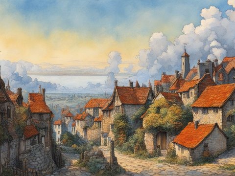 Charming Medieval Village at Sunset