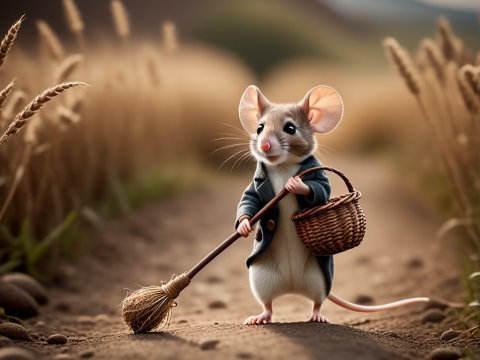 Charming Mouse Sweeping Path in Countryside
