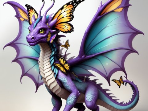 Charming Purple Dragon with Butterfly Wings