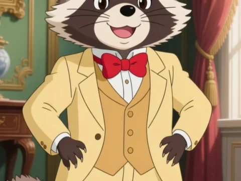 Charming Raccoon Aristocrat in Ghibli Style