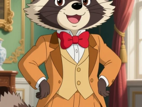Charming Raccoon Dog in Elegant Vintage Attire