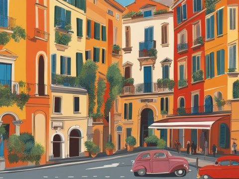 Charming Roman Street with Vintage Cars