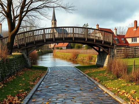 Charming Village Bridge Over a Serene Canal