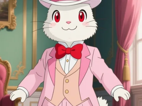 Charming White Rabbit in Elegant Pink Suit and Top Hat