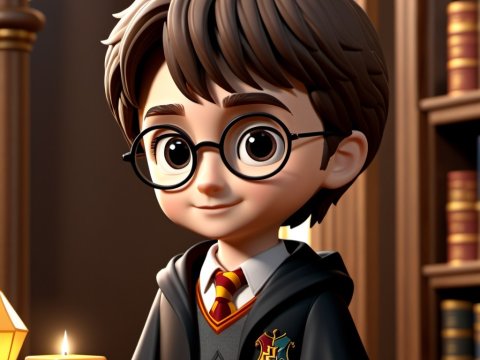 Charming Wizard Student in Magical Library