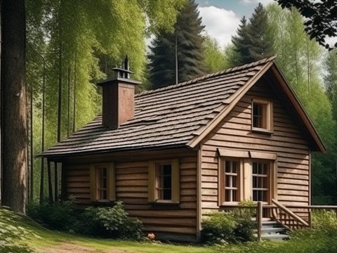 Charming Wooden Cabin in a Lush Forest