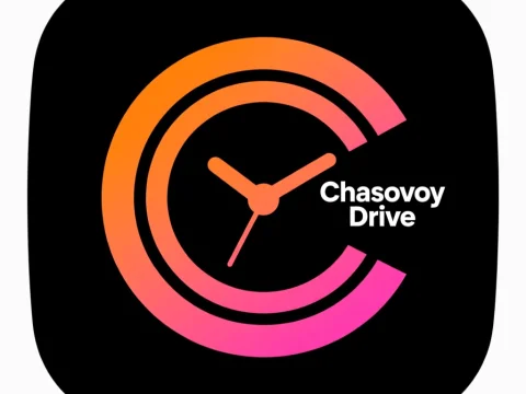 Chasovoy Drive Watch Logo with Gradient Clock Design
