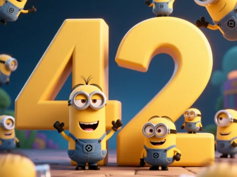 Cheerful 3D Minions Celebrating Number 42