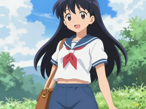 Cheerful Anime Girl in Summer Outfit Outdoors