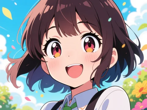 Cheerful Anime Girl Smiling Outdoors