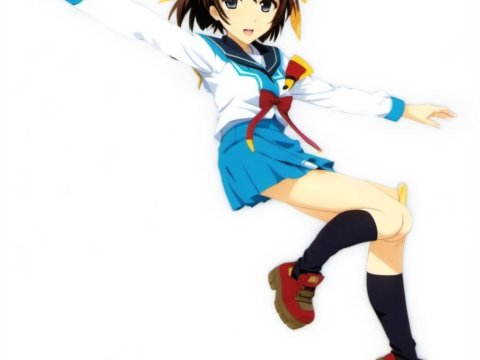 Cheerful Anime Schoolgirl in Dynamic Pose
