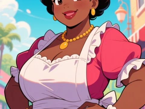 Cheerful Baker in Vintage Outfit