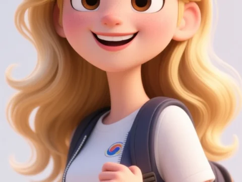 Cheerful Blonde University Student Cartoon Portrait