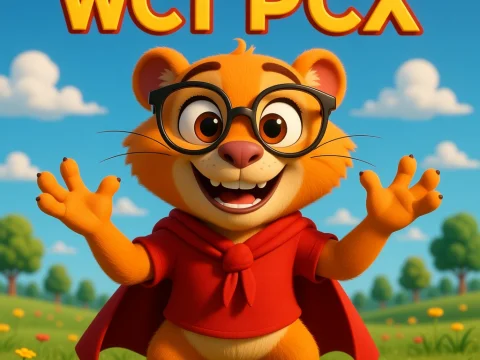 Cheerful Cartoon Animal Character in Red Cape and Glasses