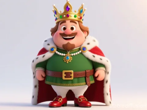 Cheerful Cartoon Medieval King in Royal Attire