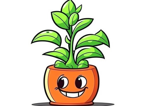 Cheerful Cartoon Plant in Orange Pot