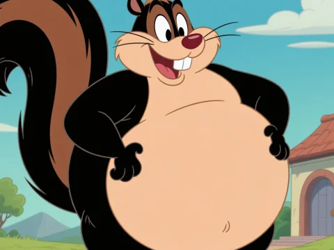 Cheerful Cartoon Skunk Character with Big Belly