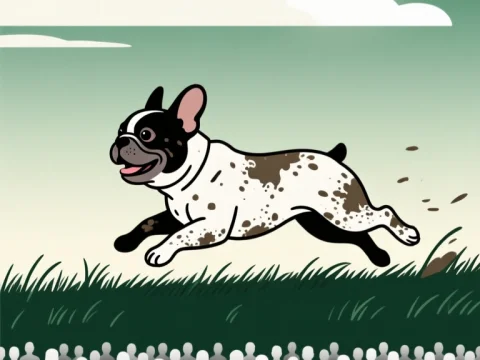 Cheerful French Bulldog Leaping Over Crowd