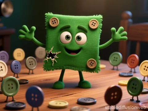 Cheerful Green Fabric Character with Button Friends