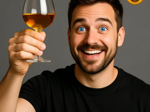 Cheerful Man Toasting with Glass of Wine