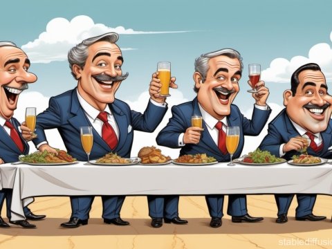 Cheerful Men in Suits Toasting at Outdoor Feast