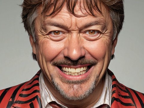 Cheerful Middle-Aged Man in Striped Red Jacket