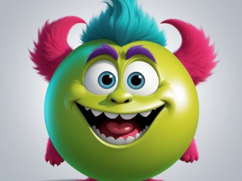 Cheerful Round Monster with Colorful Hair