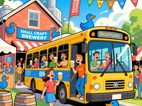 Cheerful Shuttle Bus at Small Craft Brewery Festival