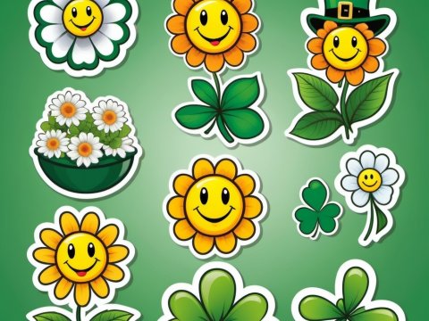 Cheerful St. Patrick's Day Flowers and Shamrocks Stickers