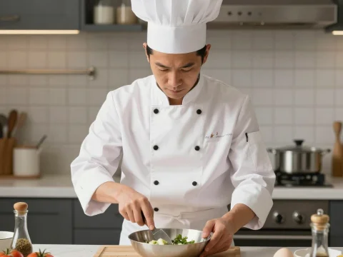 Chef Preparing Fresh Ingredients in Modern Kitchen