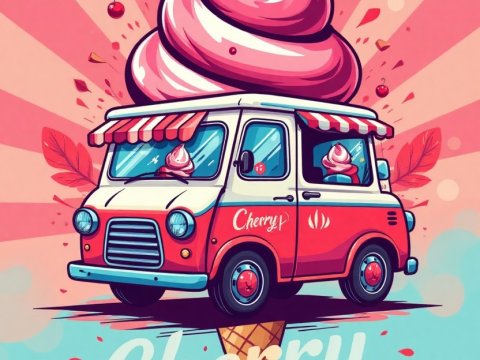 Cherry Popper Ice Cream Truck Illustration