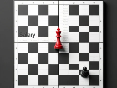 Chessboard Styled as Salary Spreadsheet with Chess Pieces