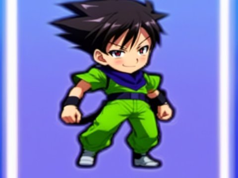 Chibi Anime Fighter in Green Outfit