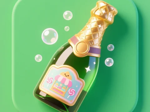 Chibi Champagne Bottle Icon with Cute Candy Label