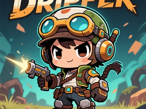 Chibi Drifter Character with Gun in Adventure Setting