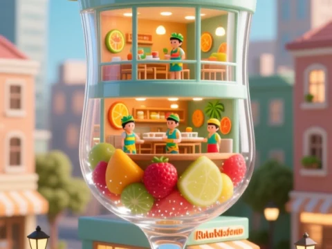Chibi Fruit Store Inside a Giant Glass