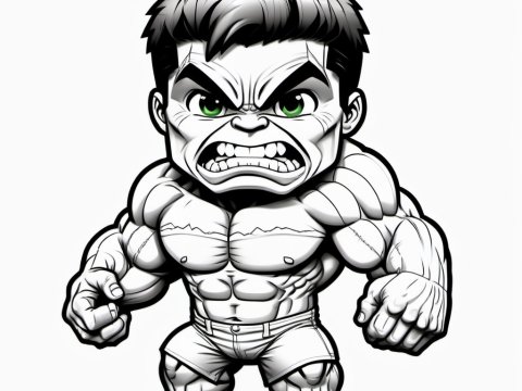 Chibi Hulk with Fierce Expression and Muscular Build
