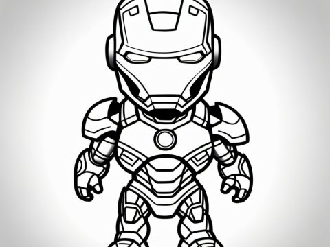 Chibi Iron Man Line Art Illustration