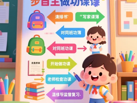 Chibi Kids Learning Workflow Poster in Classroom