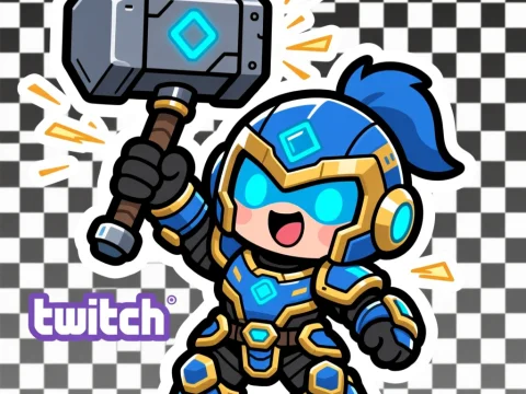 Chibi Knight Raising Hammer in Blue Armor