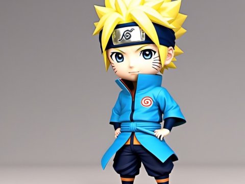 Chibi Naruto Uzumaki in Blue Ninja Outfit