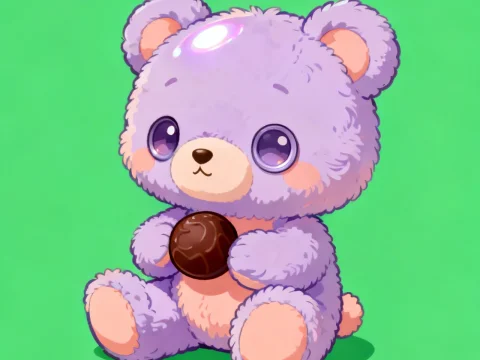 Chibi Purple Bear Holding Chocolate