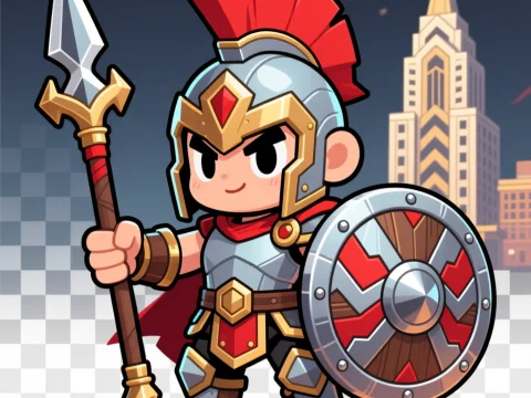 Chibi Roman Warrior with Spear and Shield
