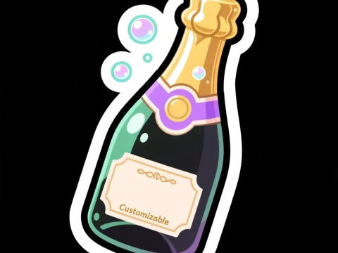 Chibi Style Champagne Bottle Sticker Illustration