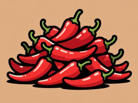 Chibi Style Red Chili Peppers Pile Illustration