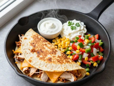 Chicken Quesadilla with Fresh Vegetables and Sour Cream
