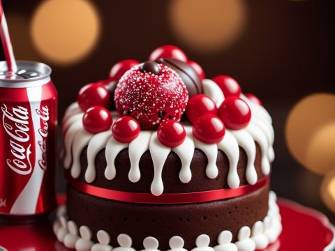Chocolate Cake with Red Berries and Coca-Cola Can