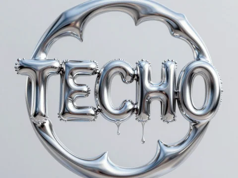 Chrome Balloon Typography of the Word 'TECHNO'