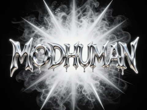 Chrome Metallic MoodHuman Logo with Radiant Smoke Burst